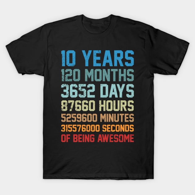 10 Years 120 Months Of Being Awesome 10th Birthday Gifts T-Shirt by rebuffquagga